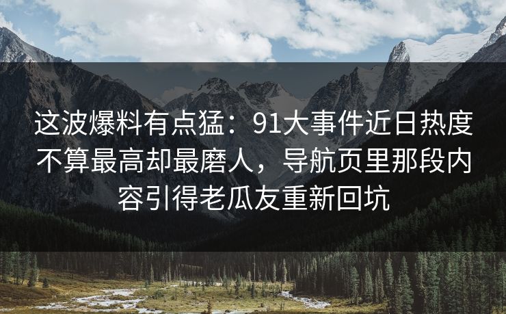 这波爆料有点猛：91大事件近日热度不算最高却最磨人，导航页里那段内容引得老瓜友重新回坑