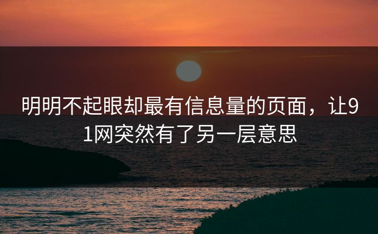明明不起眼却最有信息量的页面，让91网突然有了另一层意思