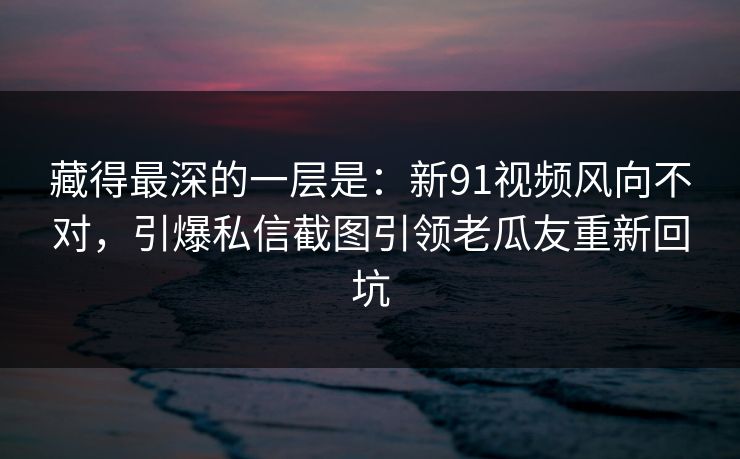 藏得最深的一层是：新91视频风向不对，引爆私信截图引领老瓜友重新回坑