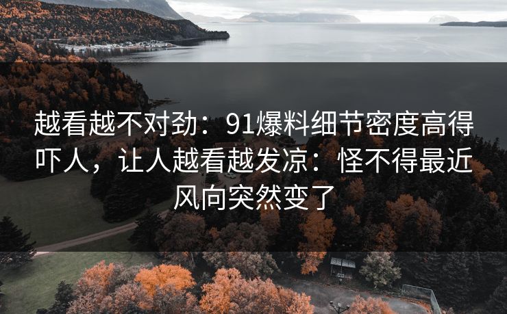 越看越不对劲：91爆料细节密度高得吓人，让人越看越发凉：怪不得最近风向突然变了
